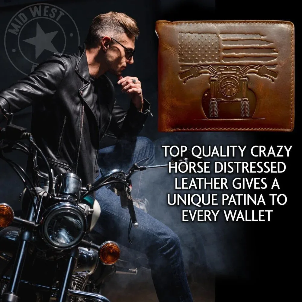 Men's Vintage Brown Distressed Leather Rfid-blocking 10 Card Slots Biker Wallet